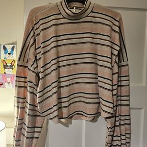 Free People Striped Long Sleeve Tee - Pink and Black